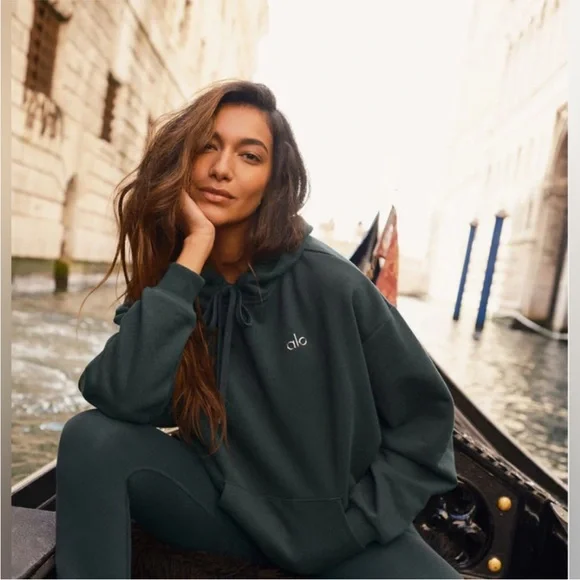 Alo 2 Piece Set Accolade Hoodie Sweatshirt & Sweatpant Charcoal Green Size S - Picture 5 of 15